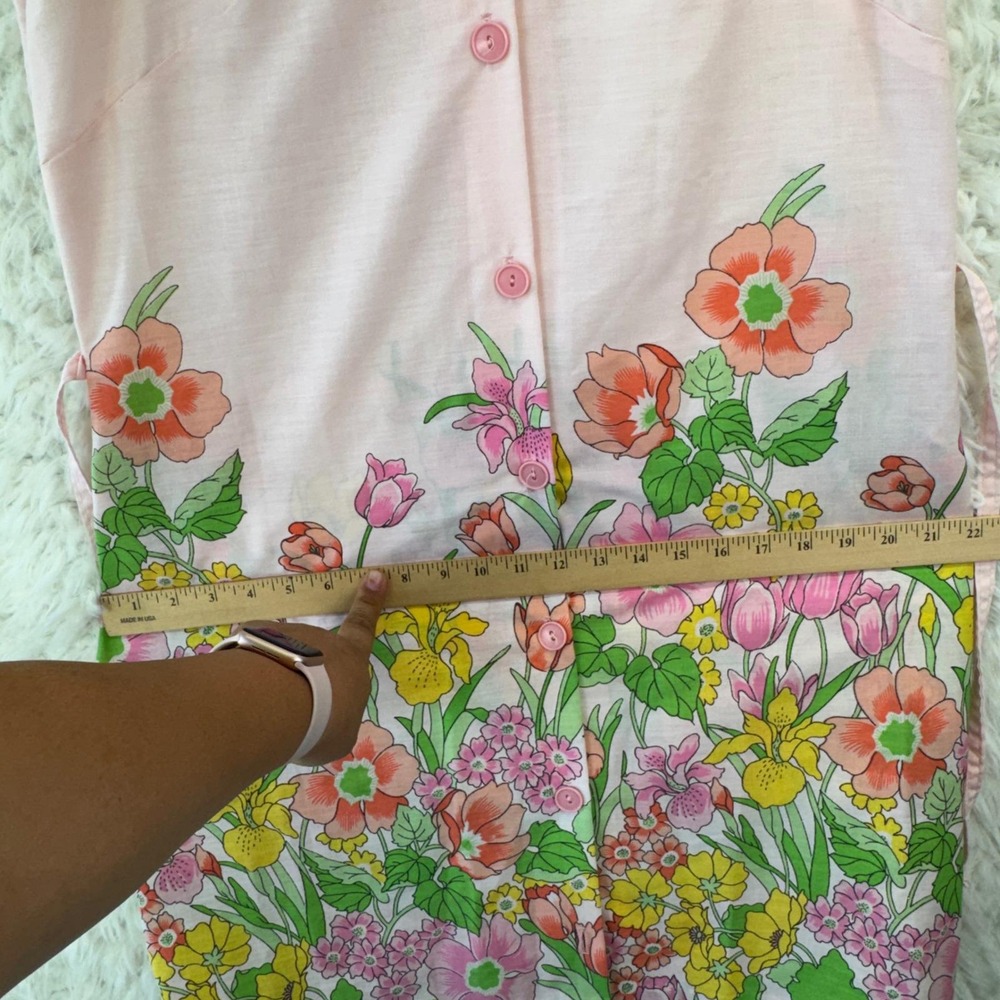 Beco Originals VTG Dress Womens M Pink Floral Button Front Retro 70s Sleeveless - Picture 11 of 14